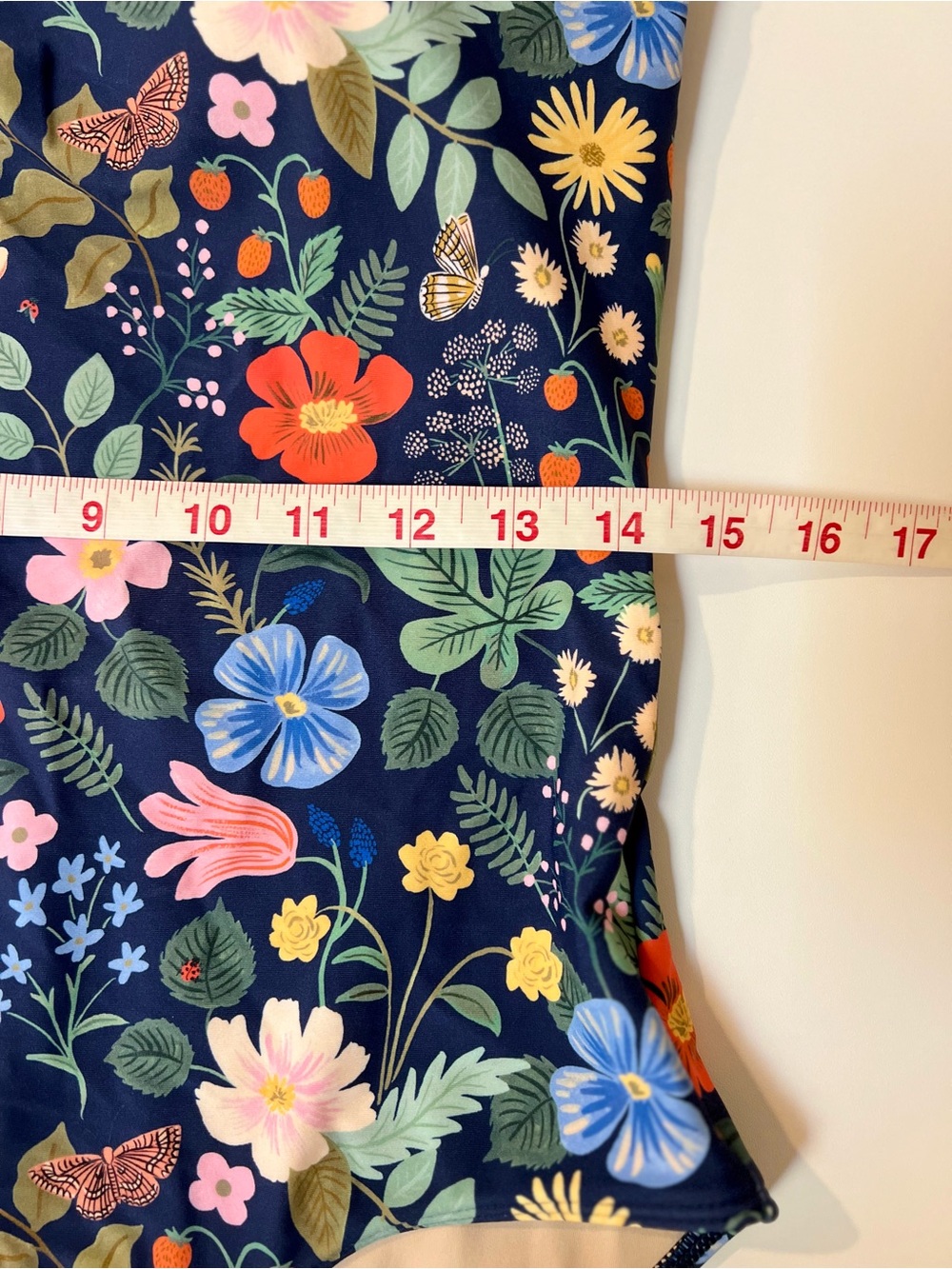 Rifle Paper Co x Summersault Navy Floral One-Piece Swimsuit w/ Tie Straps Sz 12 - Picture 11 of 12